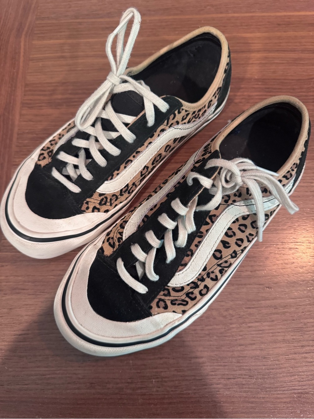 Vans Women’s Leopard Print Low-Top Lace-Up Sneakers - Black & Tan